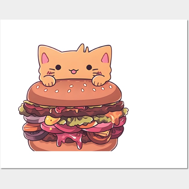 Cat Burger kawaii cute Wall Art by DressedInnovation